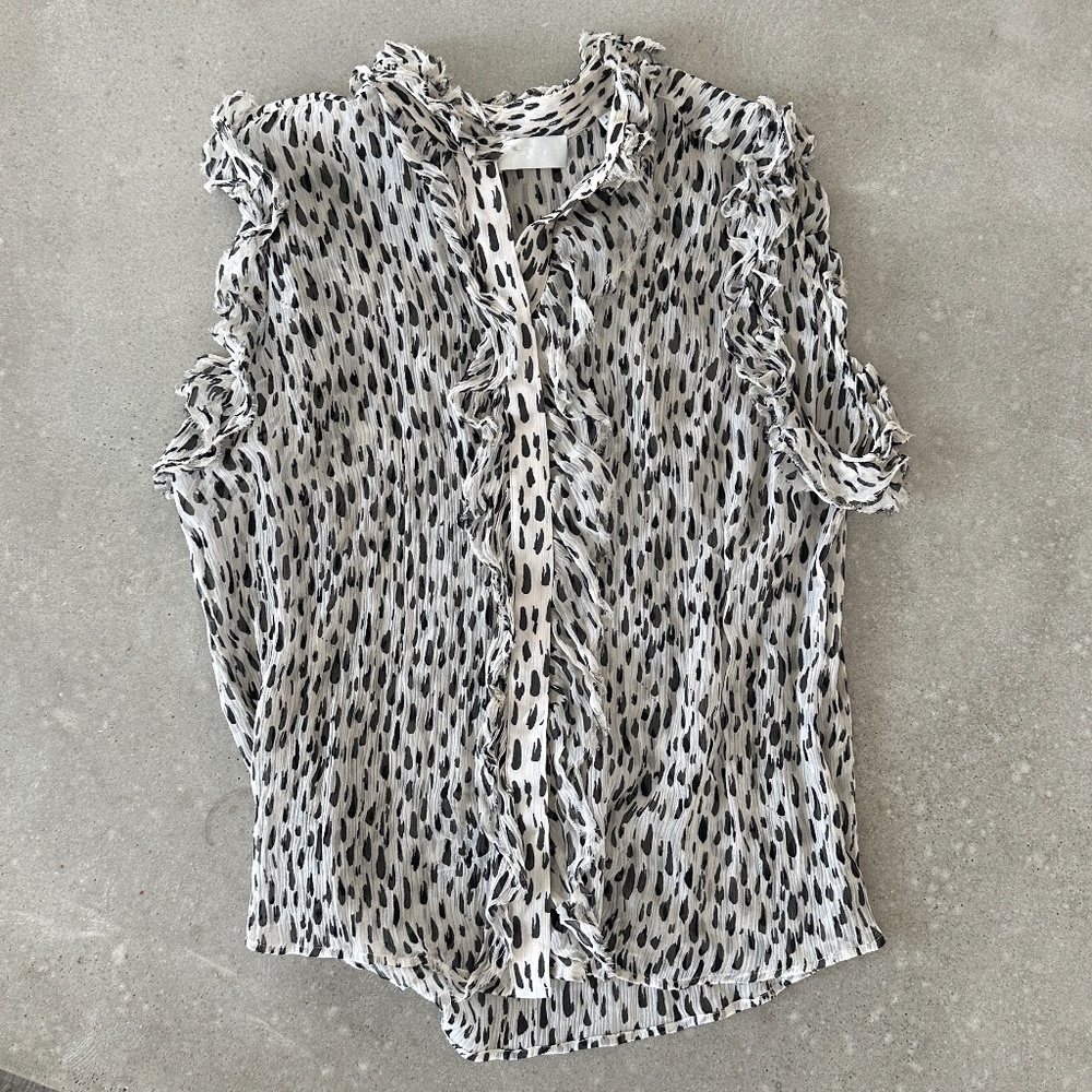 7 for alll Mankind sleeveless print ruffle top blouse $178 Size S